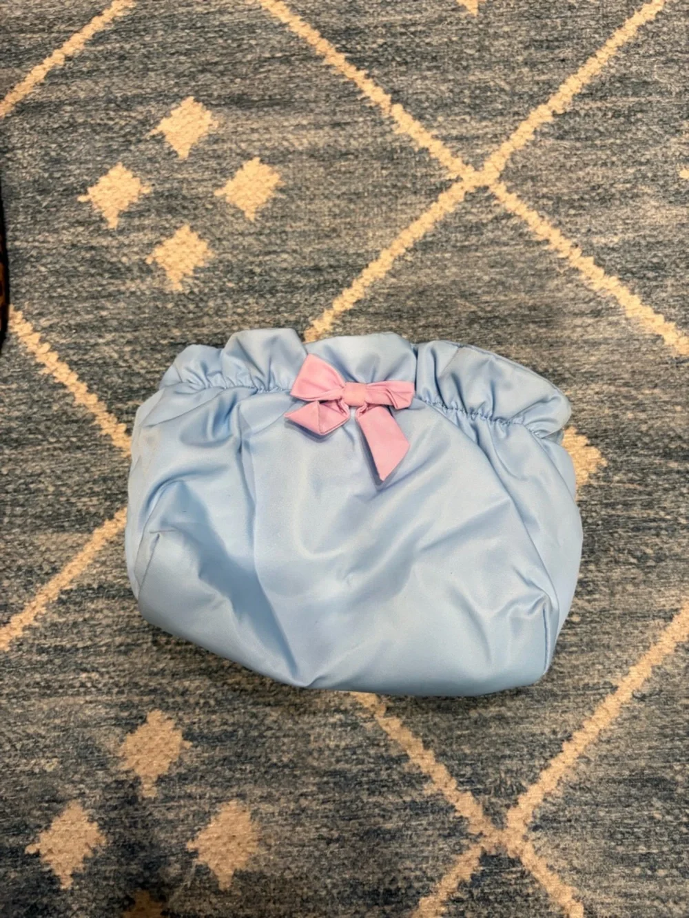 Stoney Clover Lane Light Blue Cosmetic Pouch with Pink Bow